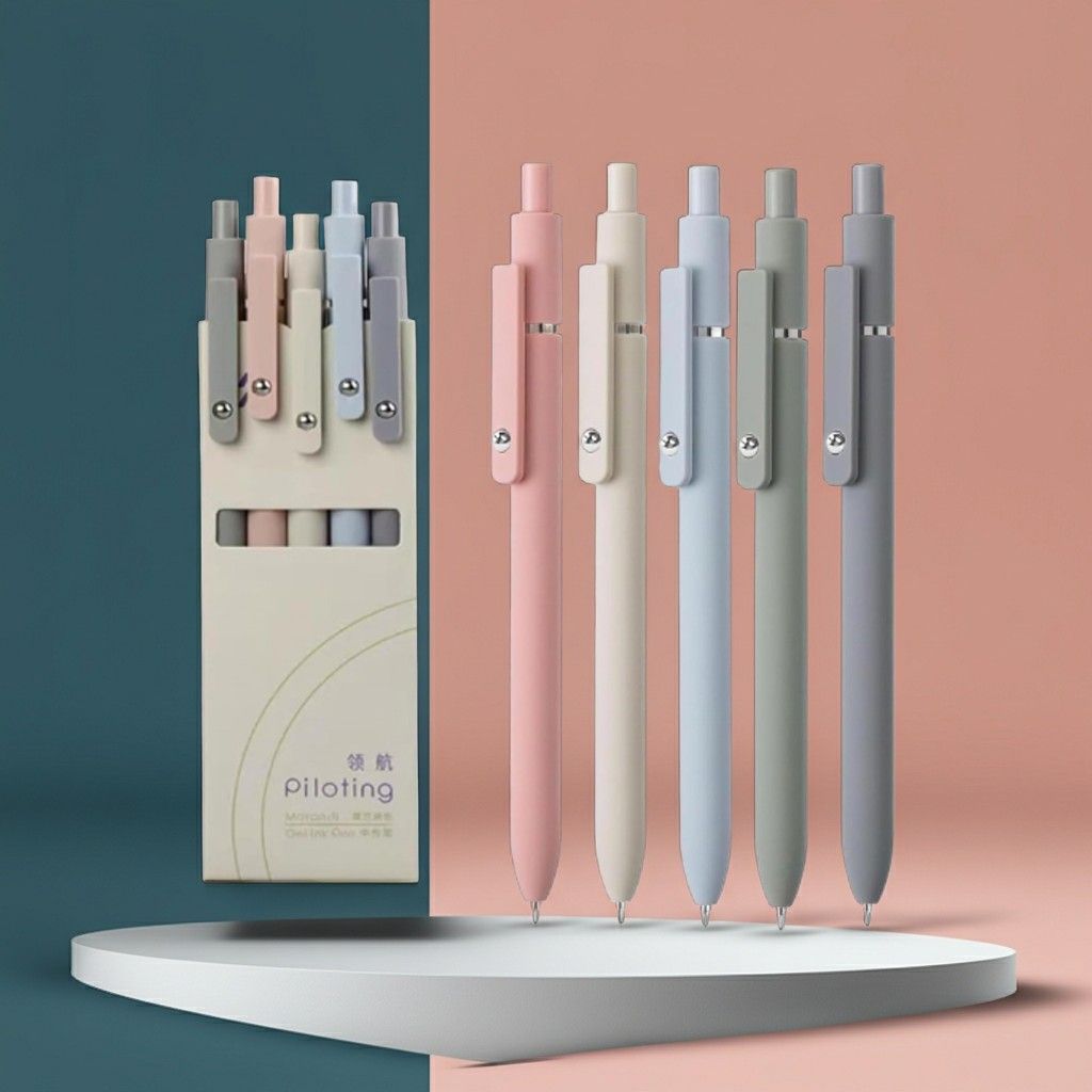 Piloting Gel Pens Set, Retractable, Morandi Colours, Fine Point, Pack of 5