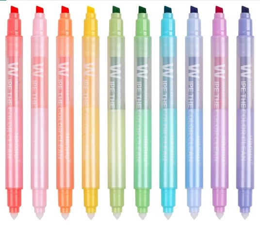 HANKU Erasable Highlighters, 10 Pastel Highlighters Assorted Colors, Dual Tip Cute Erasable Highlighter Pens No Bleed Through for Bullet Journaling, School.