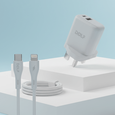 DOLF California PD+QC6.0 UK Fast Charger, Dual Port A+C, with Type-C to Lightning 1000mm Cable, Model DF-37