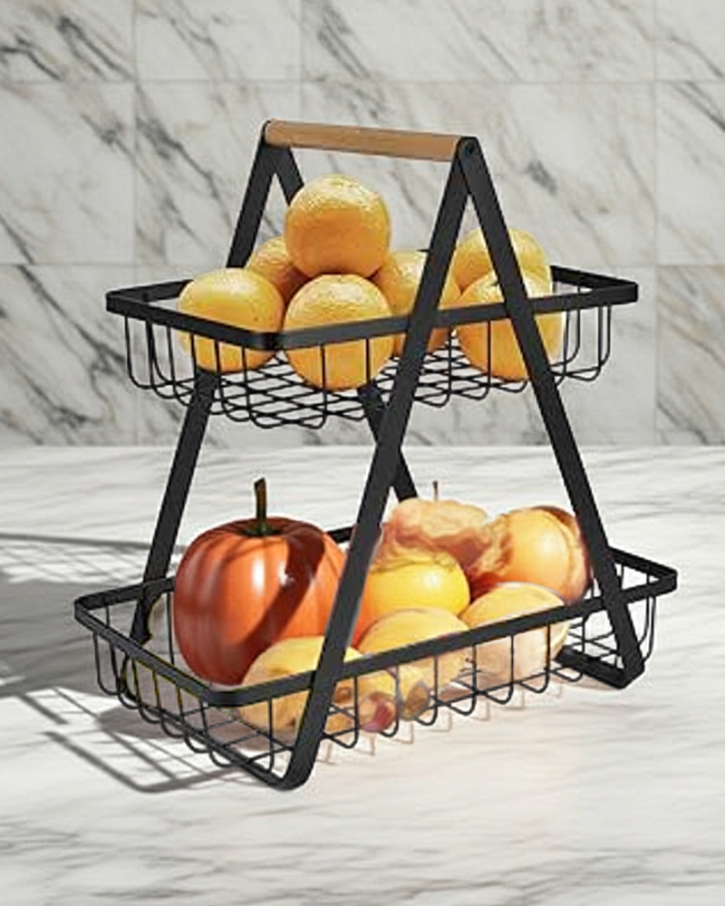 Fruit Storage Two Tier Countertop Basket Organizer for Fresh Produce Vegetables Snacks Stylish Space Saving Kitchen Display Home Pantry Use
