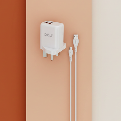 DOLF DF-33 Fast Charger, Dual USB Output, QC6.0 Protocol, with Micro Fast Charging Data Cable, White
