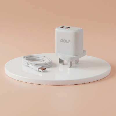 DOLF California DF-34 Quick Charger, Dual USB Output, QC6.0 Protocol, with Type-C Fast Charging Data Cable, 110-240V Wide Compatibility