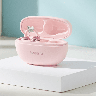 Bestrio Open Wearable Stereo Earbuds Clip, V6.0, Noise Cancellation, Touch Control, Free Switch Left & Right Pink