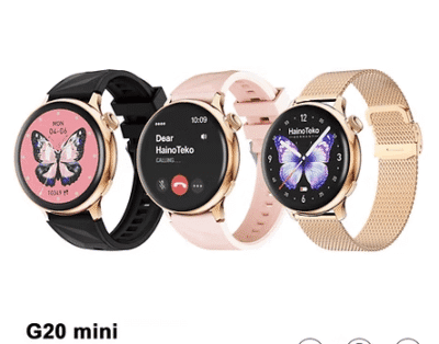 Haino Teko Germany G-20 mini, Waterproof Lades Smart Watch HD IPS AMOLED BT Call 3 Pairs Strap