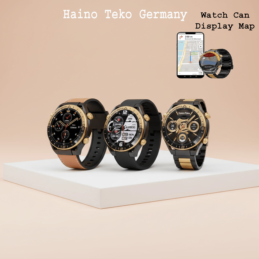 Smartwatch Haino Teko Germany RW-68, with AMOLED Display Bluetooth Calling GPS Map Display and 3 Pair Straps Black