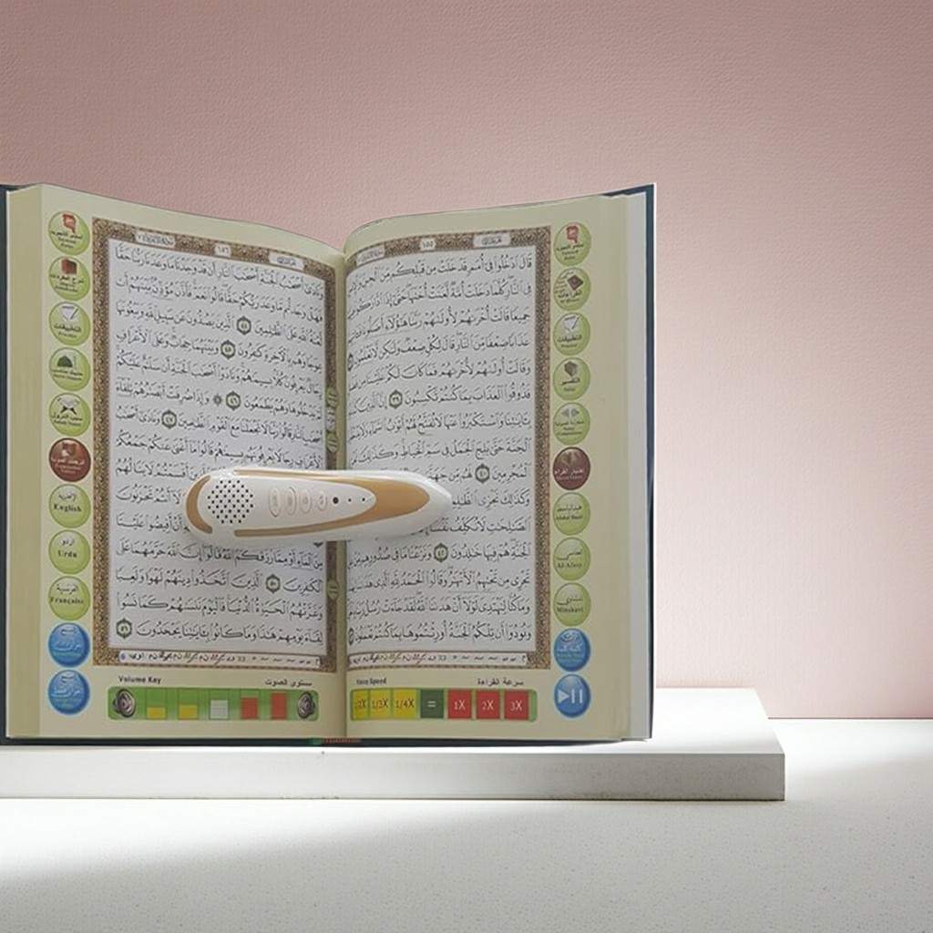 Digital Quran Reading Pen with Interactive Book and Multi-Language Audio Support