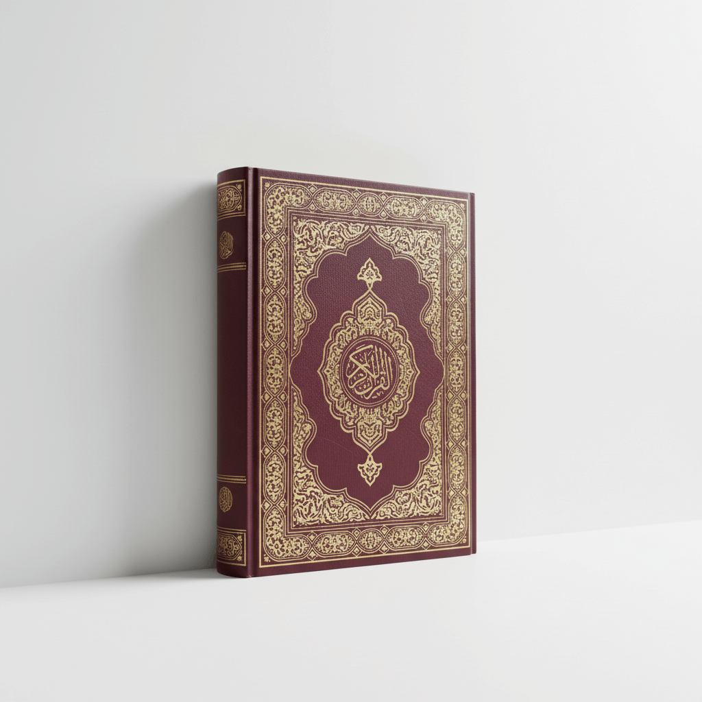Al Quran The Holy Quran Book with Ornate Arabic Calligraphy, Burgundy and Gold Hardcover, 17x24 cm.,