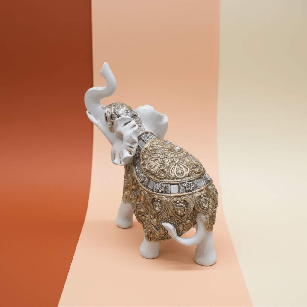 Decorative Elephant Figurine, White with Gold Ornate Design, Resin Statue, Home Decor Accent (1) Decorative Elephant Figurine, White with Gold Ornate Design, Resin Statue, Home Decor Accent