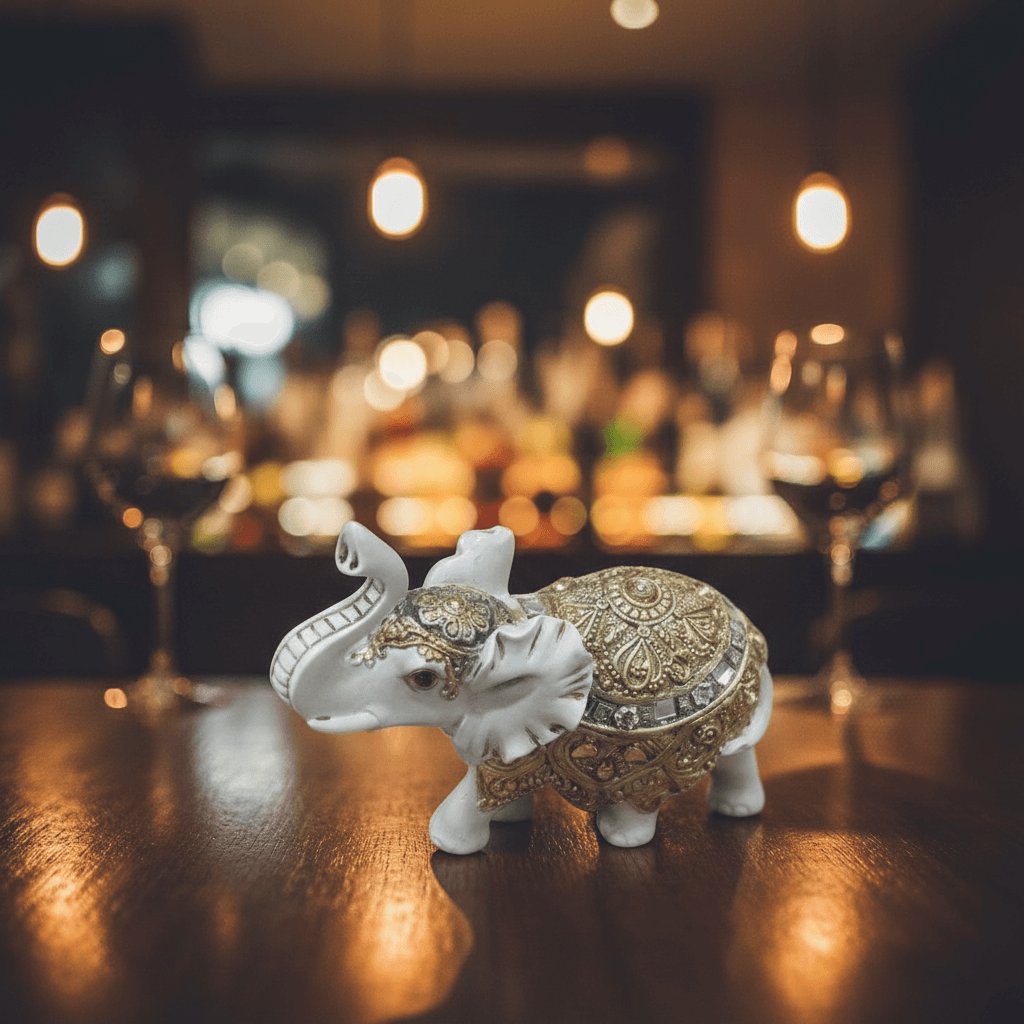 Decorative Elephant Figurine, White with Gold Ornate Design, Resin Statue, Home Decor Accent (2)