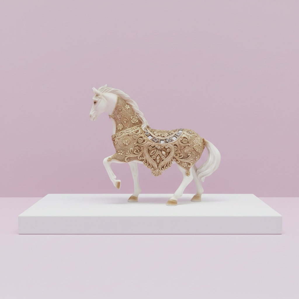 Horse White Gold Toys For Home Furniture Decorative Horse Figurine with Gold Ornate Armor, White Resin Statue on Black Horse White Gold Toys For Home Furniture,