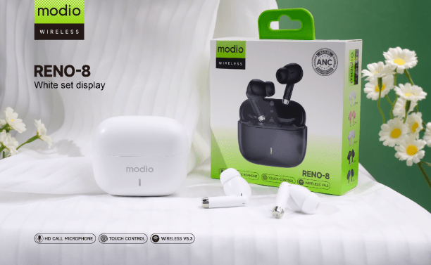 Modio RENO-8 Bluetooth Headphone Wireless V5.4 Touch Control Headset HD Call Stereo Bluetooth Headphones Long Battery Wireless Headphone Smart Touch Bluetooth Headset