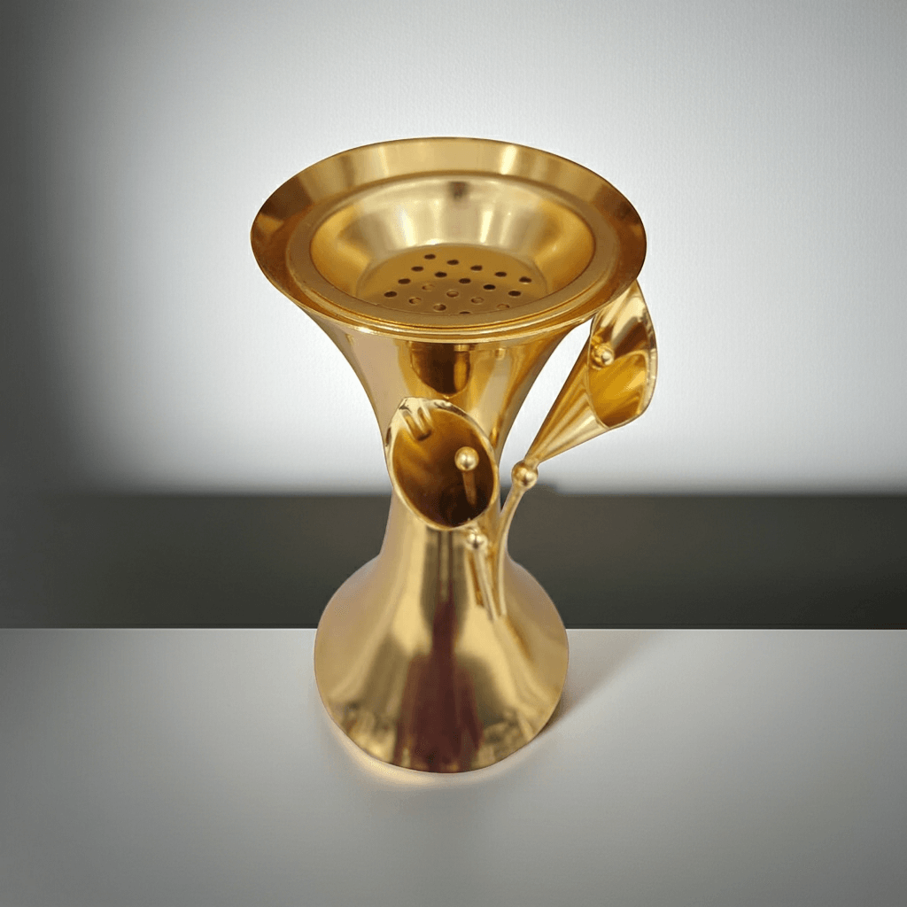 Sada Metal Burner Gold Finish 10x18cm Elegant Incense Bakhoor Holder for Home (2) Sada Metal Burner Gold Finish 10x18cm Elegant Incense Bakhoor Holder for Home