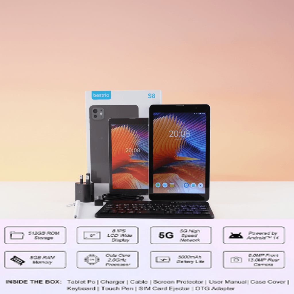 Bestrio S8 Tablet 8GB RAM 512 GB Storage, 5G Network 8 Inch IPS Display Android 14 Battery 5000mAh