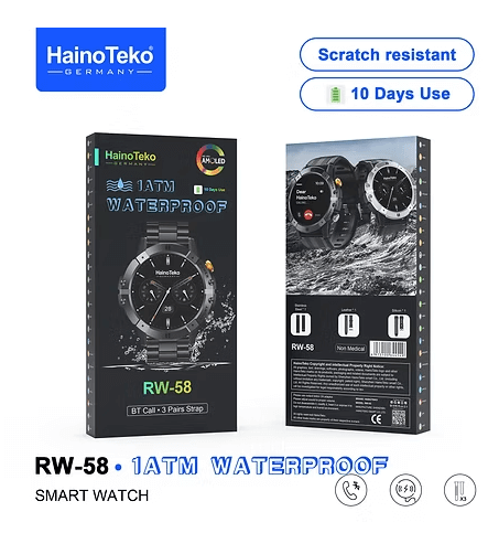 Haino Teko Germany RW-58, Waterproof HD IPS AMOLED BT Call 3 Pairs Strap (5)