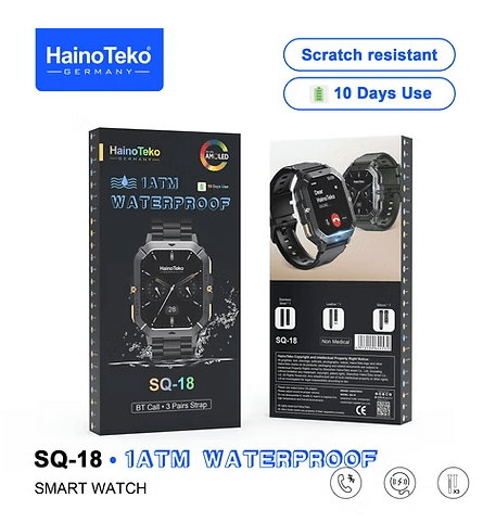Stylish HD AMOLED Display for Every Occasion The Haino Teko Germany SQ-18 Smart Watch boasts a stunning HD IPS AMOLED display, delivering crisp visuals and vibrant colors that make every notification, call, Haino Teko Germany SQ-18 Waterproof Smart Watch,  and fitness metric easy to read. Whether you’re at work, exercising, or out on the town, the high-resolution screen ensures your smartwatch looks sleek and modern, combining elegance with cutting-edge technology.