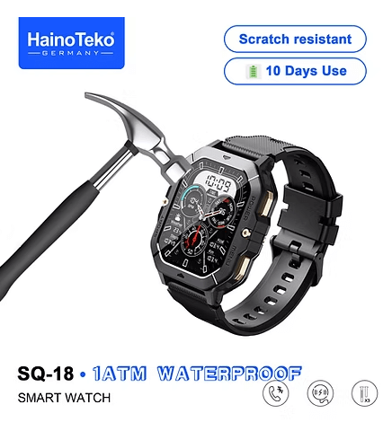 Stylish HD AMOLED Display for Every Occasion The Haino Teko Germany SQ-18 Smart Watch boasts a stunning HD IPS AMOLED display, delivering crisp visuals and vibrant colors that make every notification, call, Haino Teko Germany SQ-18 Waterproof Smart Watch,  and fitness metric easy to read. Whether you’re at work, exercising, or out on the town, the high-resolution screen ensures your smartwatch looks sleek and modern, combining elegance with cutting-edge technology.