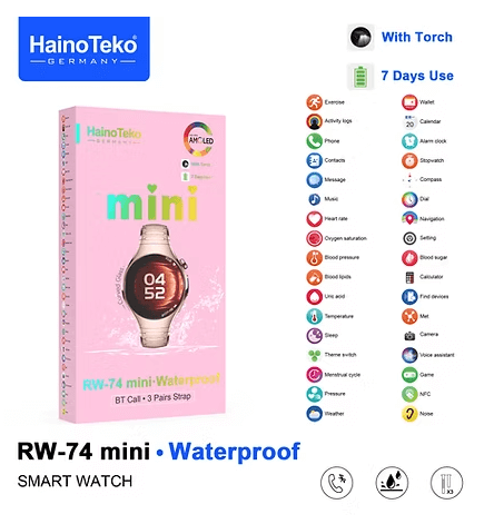 Haino Teko Germany mini RW-74 Smartwatch, Waterproof BT Call 3 Pairs Strap AMOLED With Torch (3)