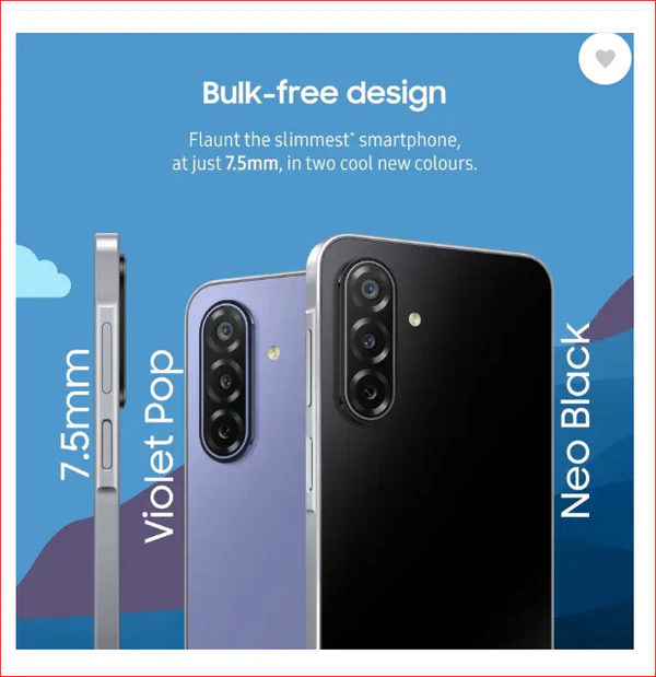 Samsung Galaxy F17 5G Violet Pop Smartphone 8GB RAM 128GB, Storage