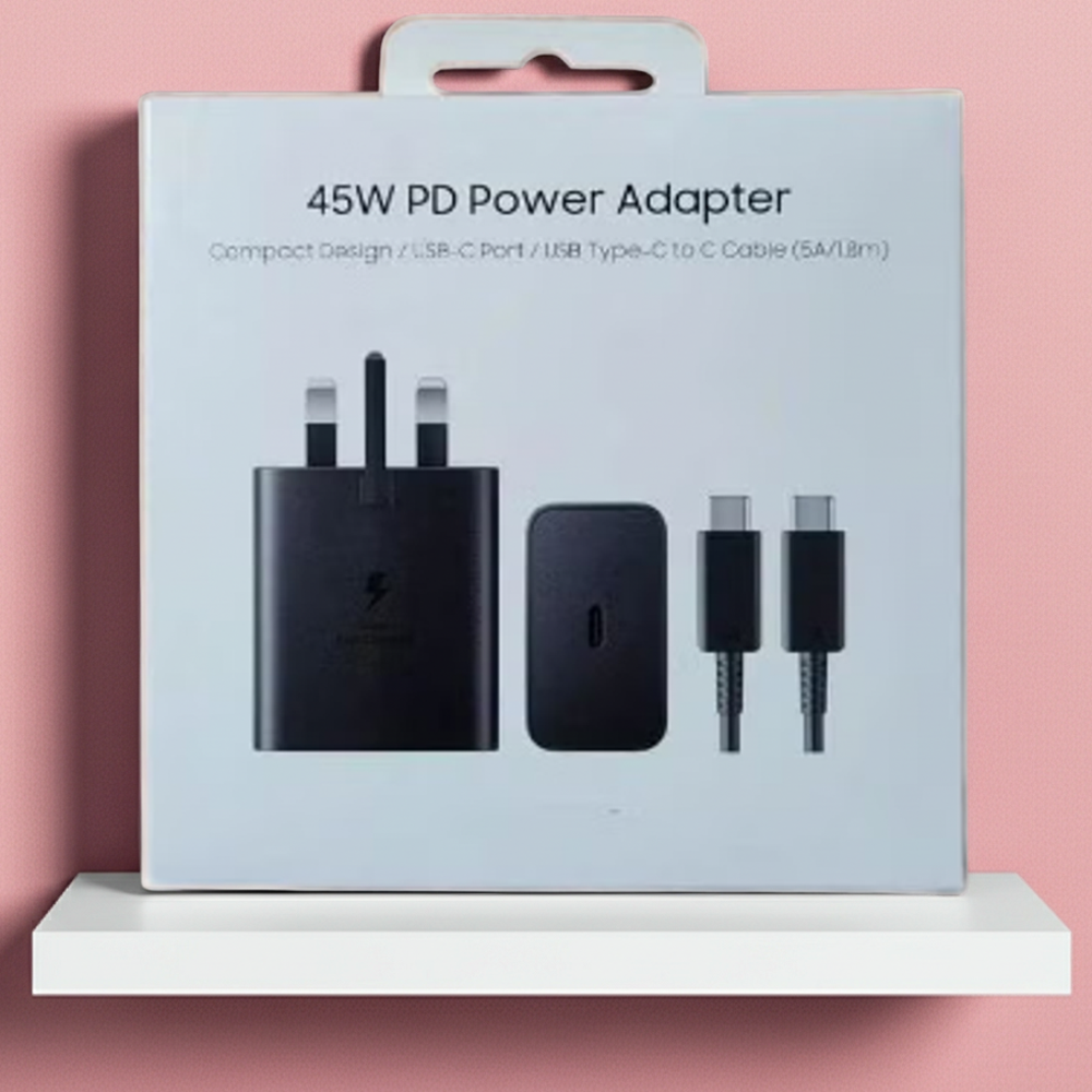 Super Fast 45W 3-Pin Wall Charger, Compatible Samsung1.8m with USB Type-C