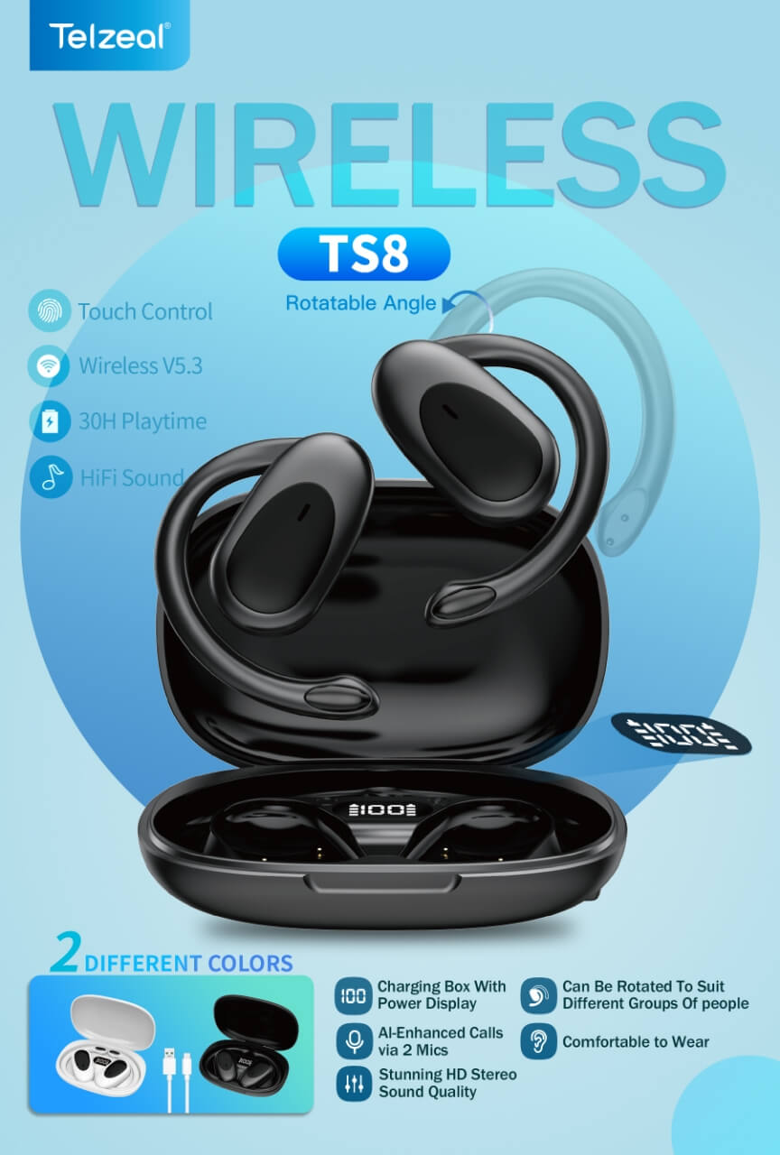 TELZEAL TS8 Premium Wireless Bluetooth Headphones, with Deep Bass, Long Battery Life & Clear Calls