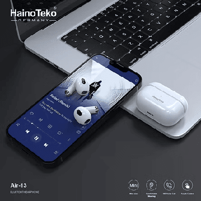 Haino Teko Germany Air-13 True Wireless Earphones, with Deep Bass, Clear Sound, and Long Battery (1) Haino Teko Air-19 earphones, true wireless earphones, Bluetooth wireless earbuds, deep bass earphones, super clear music earbuds, wireless Bluetooth headphones, portable charging case earbuds, hands free calling earphones, stereo sound wireless earbuds, Bluetooth music earphones,