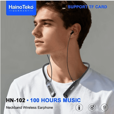 HainoTeko HN-102 Neckband Wireless Earphones with TF Card Support Hi-Res Audio Up to 100 Hours Music Playback and Microphone (1)